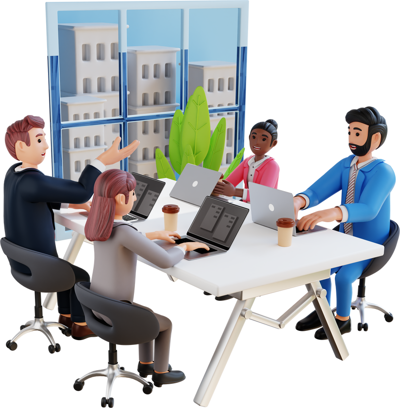 group of business people having discussion in conference room 3d character illustration